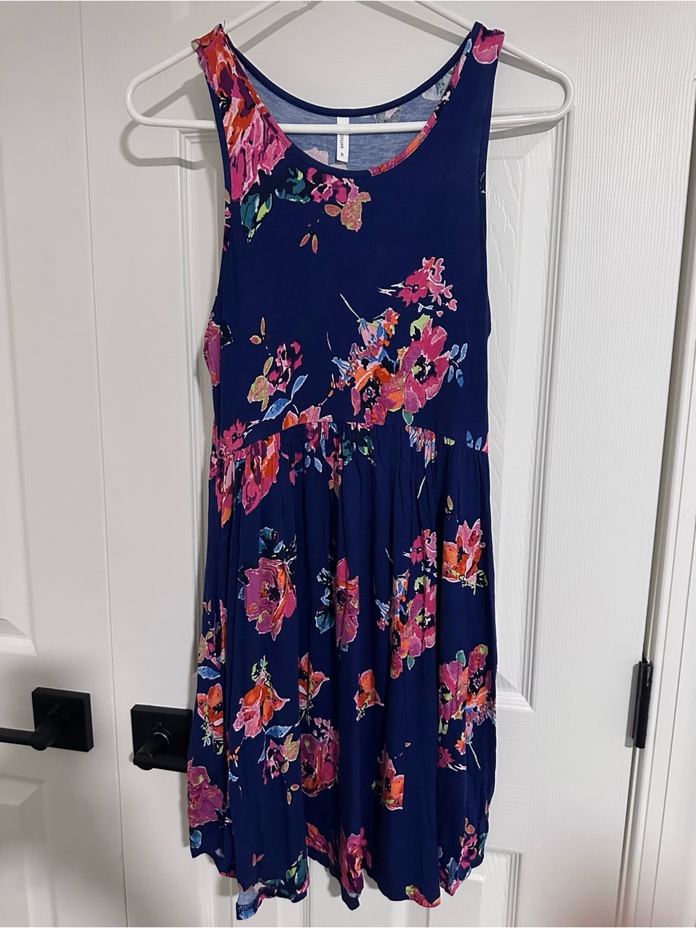 Navy Floral Sleeveless Mini Dress - Vibrant Pink Floral Print